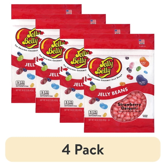 (4 pack) Jelly Belly Strawberry Daiquiri Jelly Beans - 1 Pound (16 Ounces), Alcohol-Free, Resealable Bag