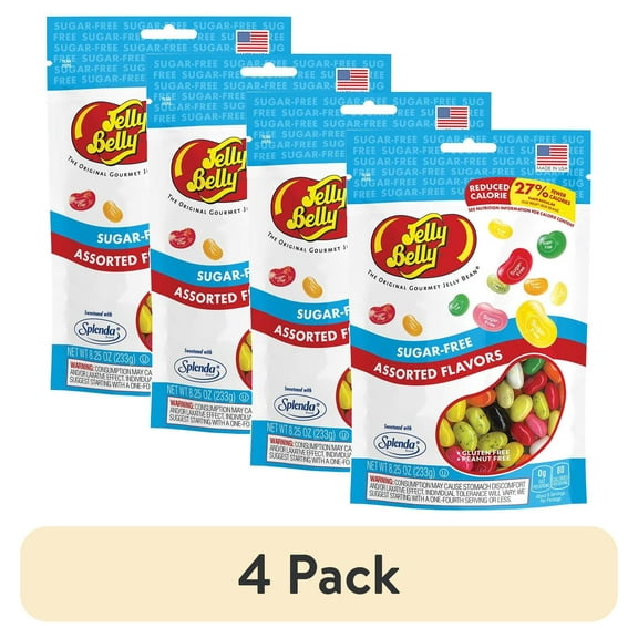 (4 pack) Jelly Belly Sugar-Free Mix of 10 Popular Flavors Jelly Bean Candy, 8.25 Ounce Resealable Pouch Bag