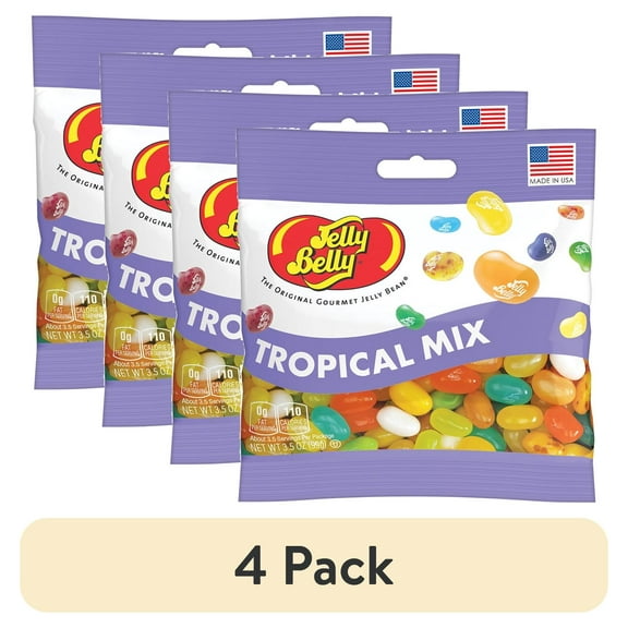 (4 pack) Jelly Belly Tropical Mix Jelly Beans - 3.5 oz Grab & Go Bag - True-to-life Tropical Fruit-flavored Candy