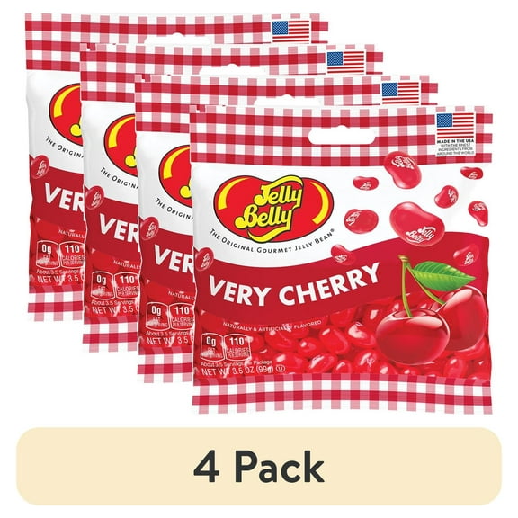 (4 pack) Jelly Belly Very Cherry Jelly Beans - 3.5 oz Grab & Go Bags - True-to-life Cherry-flavored Candy