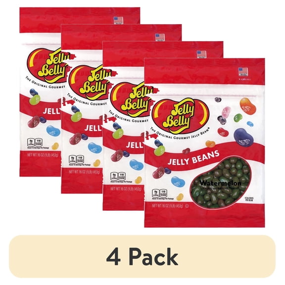 (4 pack) Jelly Belly Watermelon Jelly Beans - 1 Pound (16 Ounces), Juicy Watermelon Flavor, Resealable Bag