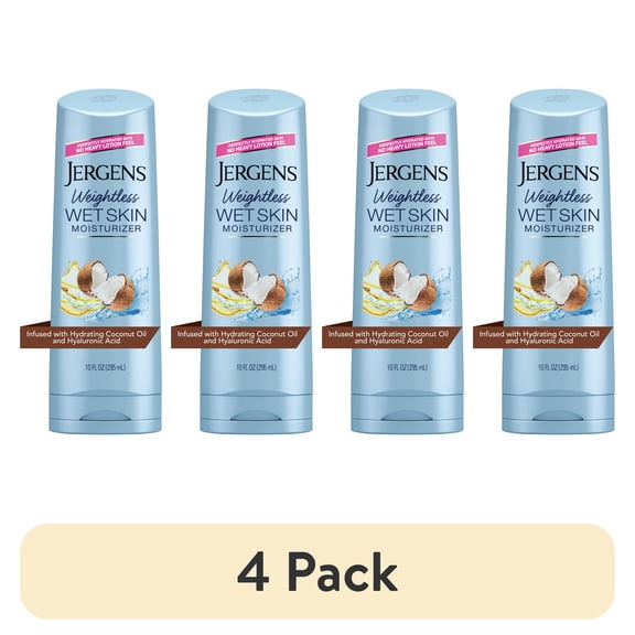 (4 pack) Jergens Wet Skin Body Moisturizer for Dry Skin, In-Shower Body Lotion, Coconut, 10 fl oz