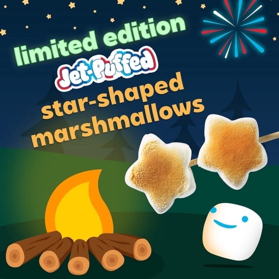 4 pack-Jet-Puffed Jumbo Star Extra Large Marshmallows, 1 Bag, for S'mores and Americana Snacking, Fat Free, Glow-in-the-Dark Bag, 12 oz