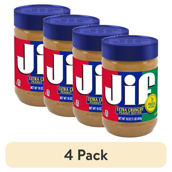 (4 pack) Jif Extra Crunchy Peanut Butter, 16-Ounce Jar