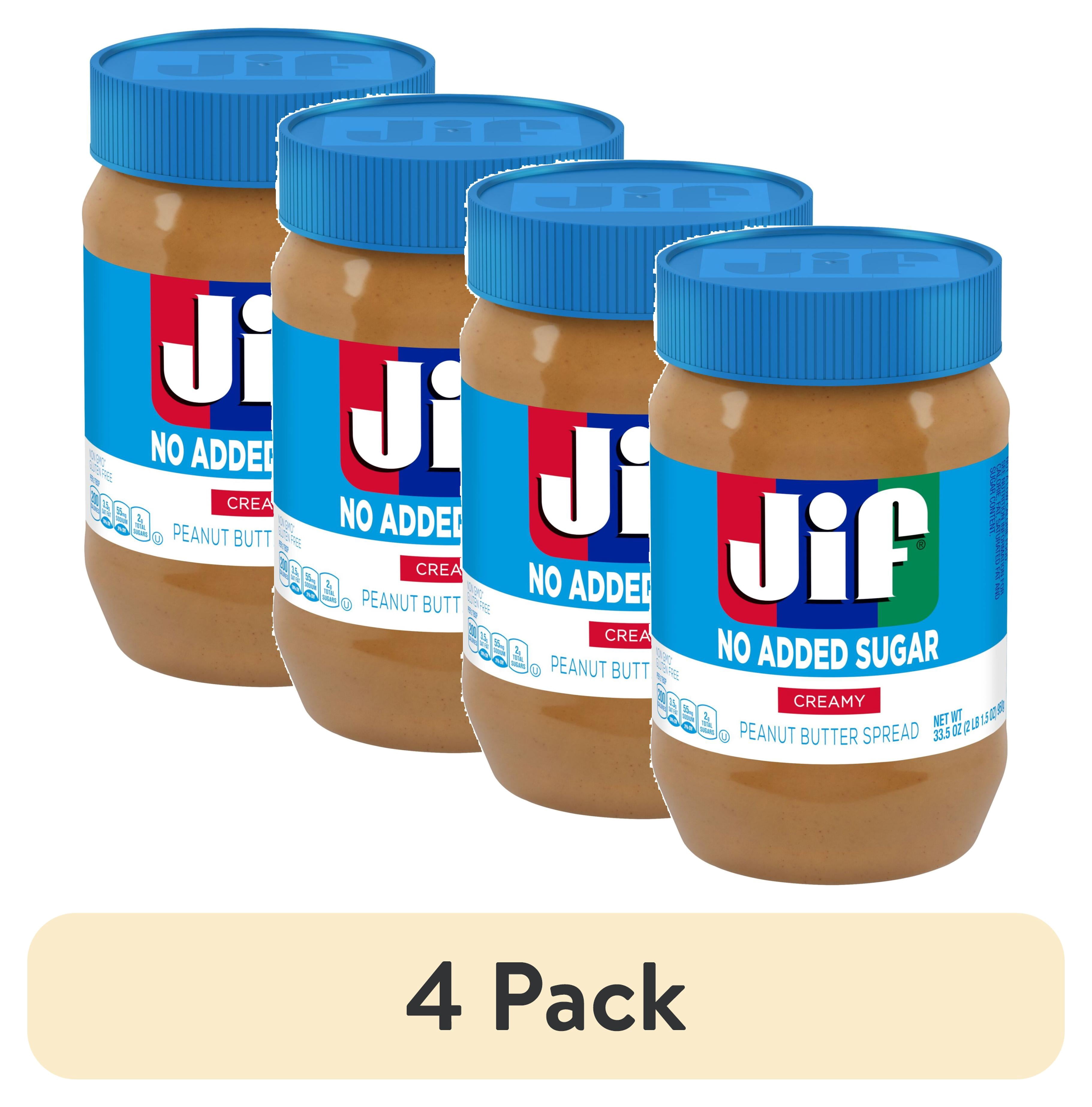 (4 pack) Jif No Added Sugar Creamy Peanut Butter Spread, 33.5 oz - Smooth, Creamy Texture, No Stir Peanut Butter Spread