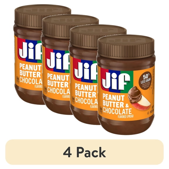 (4 pack) Jif Peanut Butter & Chocolate Flavored Spread, 15 oz Jar