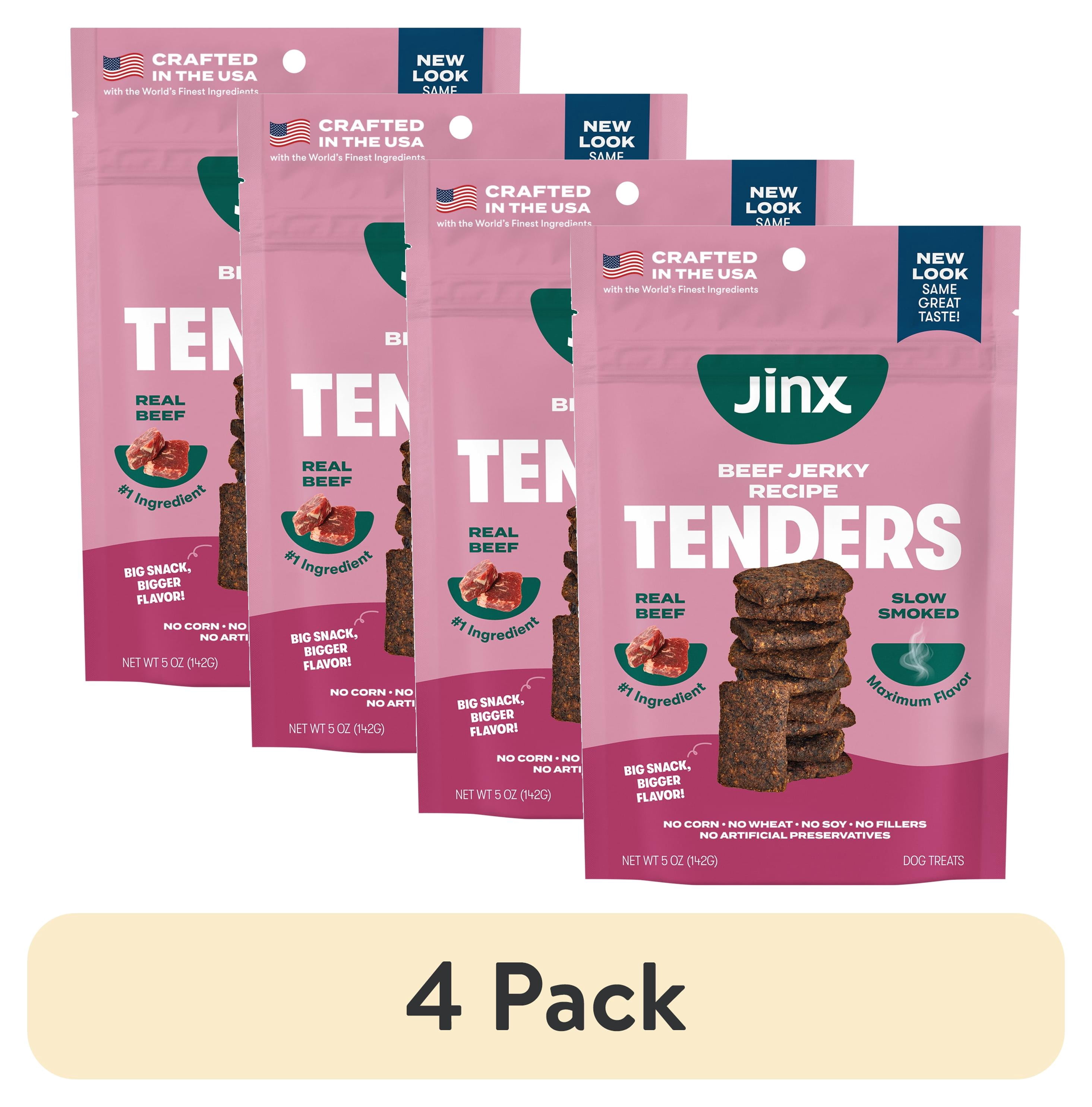 (4 pack) Jinx All Natural Slow-Smoked Beef Flavor Jerky Tenders for Dogs, 5 oz Bag