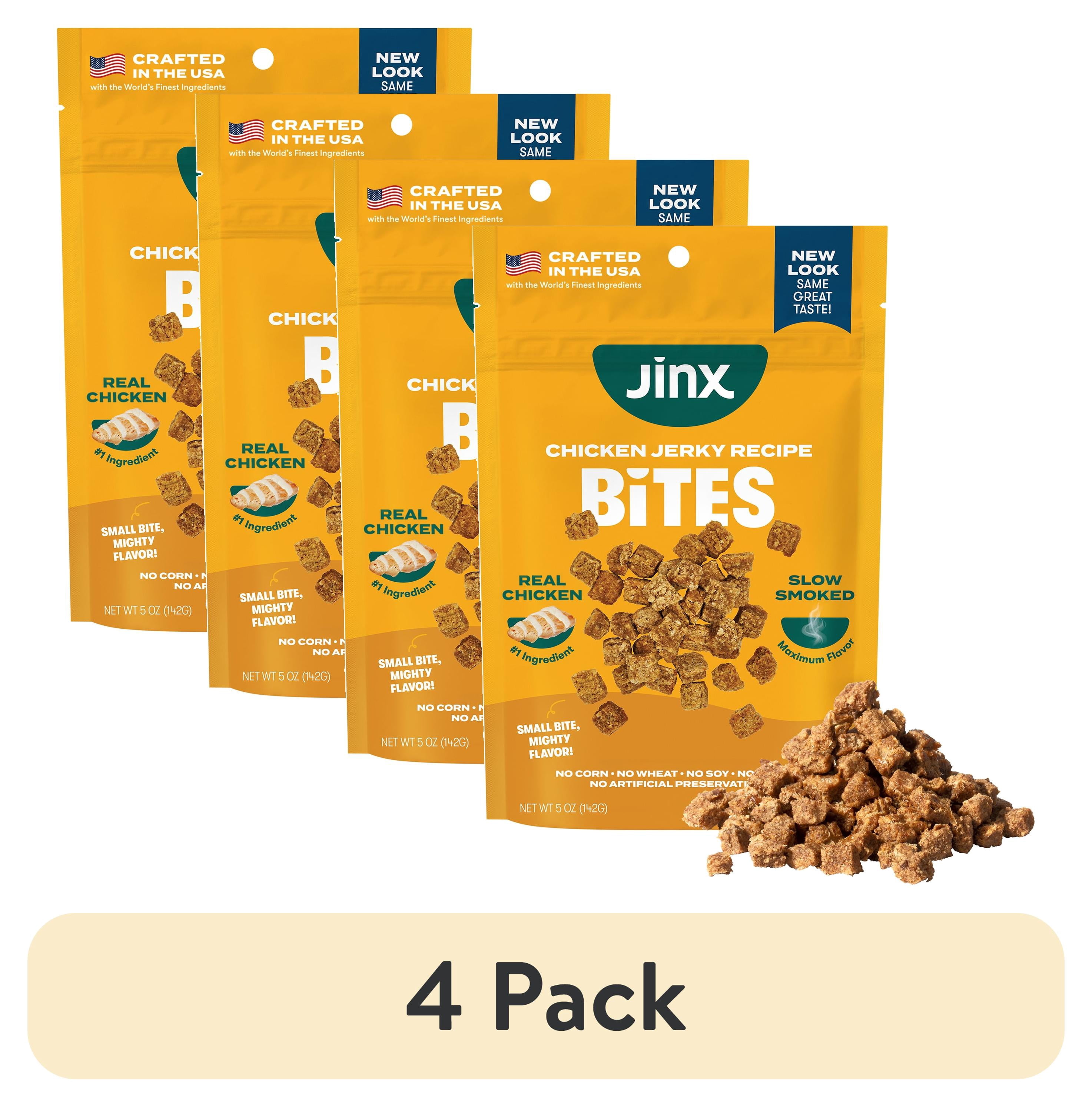 (4 pack) Jinx All Natural Slow-Smoked Chicken Flavor Jerky Bites for Dogs, 5 oz Bag