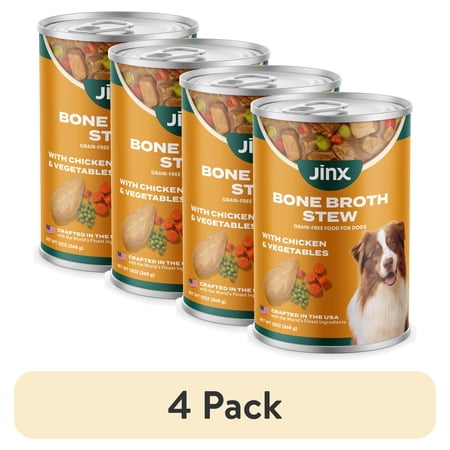 (4 pack) Jinx Bone Broth Stew Grain-Free Chicken & Vegetables Wet Dog Food, 13 oz Can