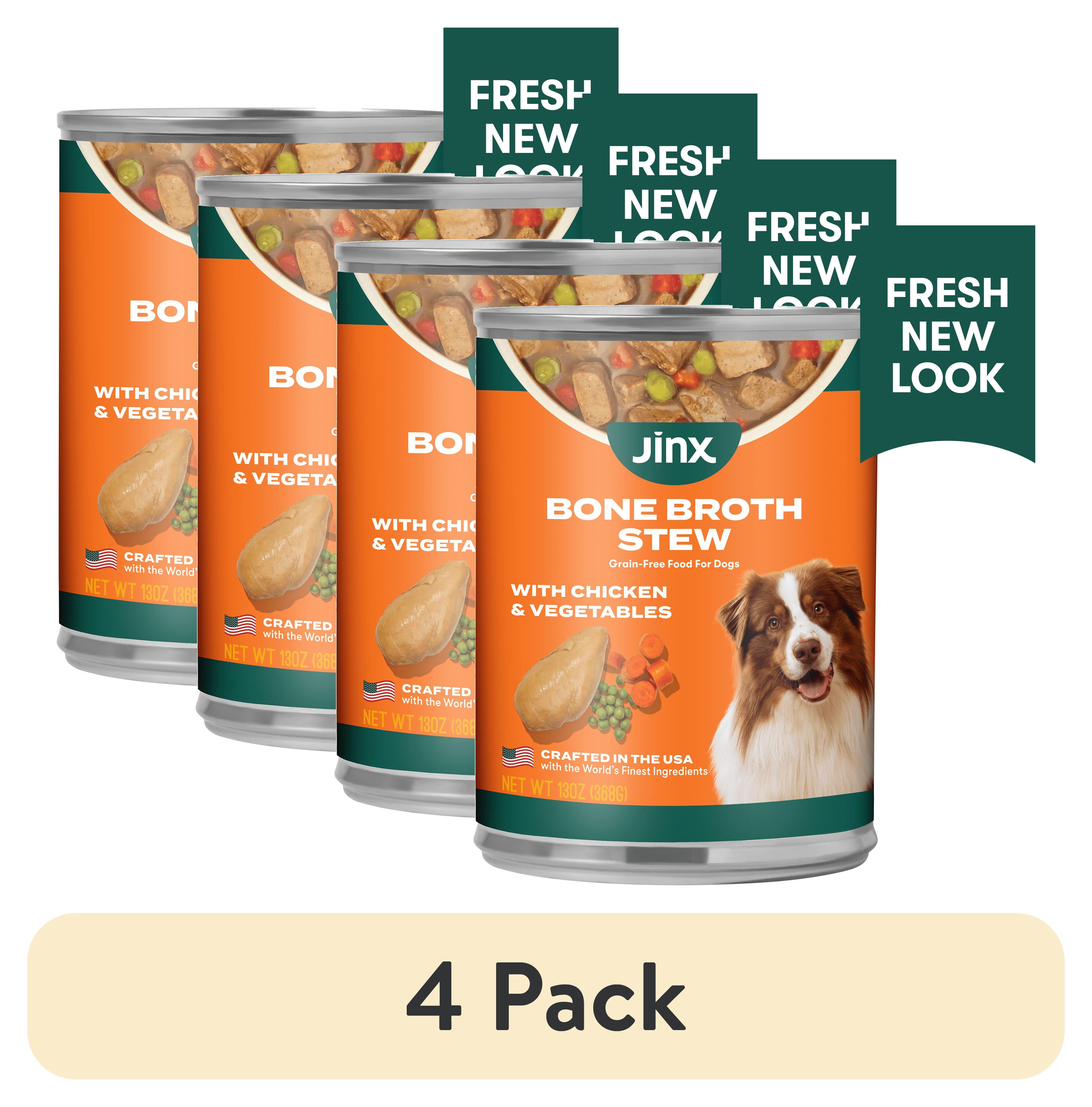 (4 pack) Jinx Bone Broth Stew Grain-Free Chicken & Vegetables Wet Dog Food, 13 oz Can
