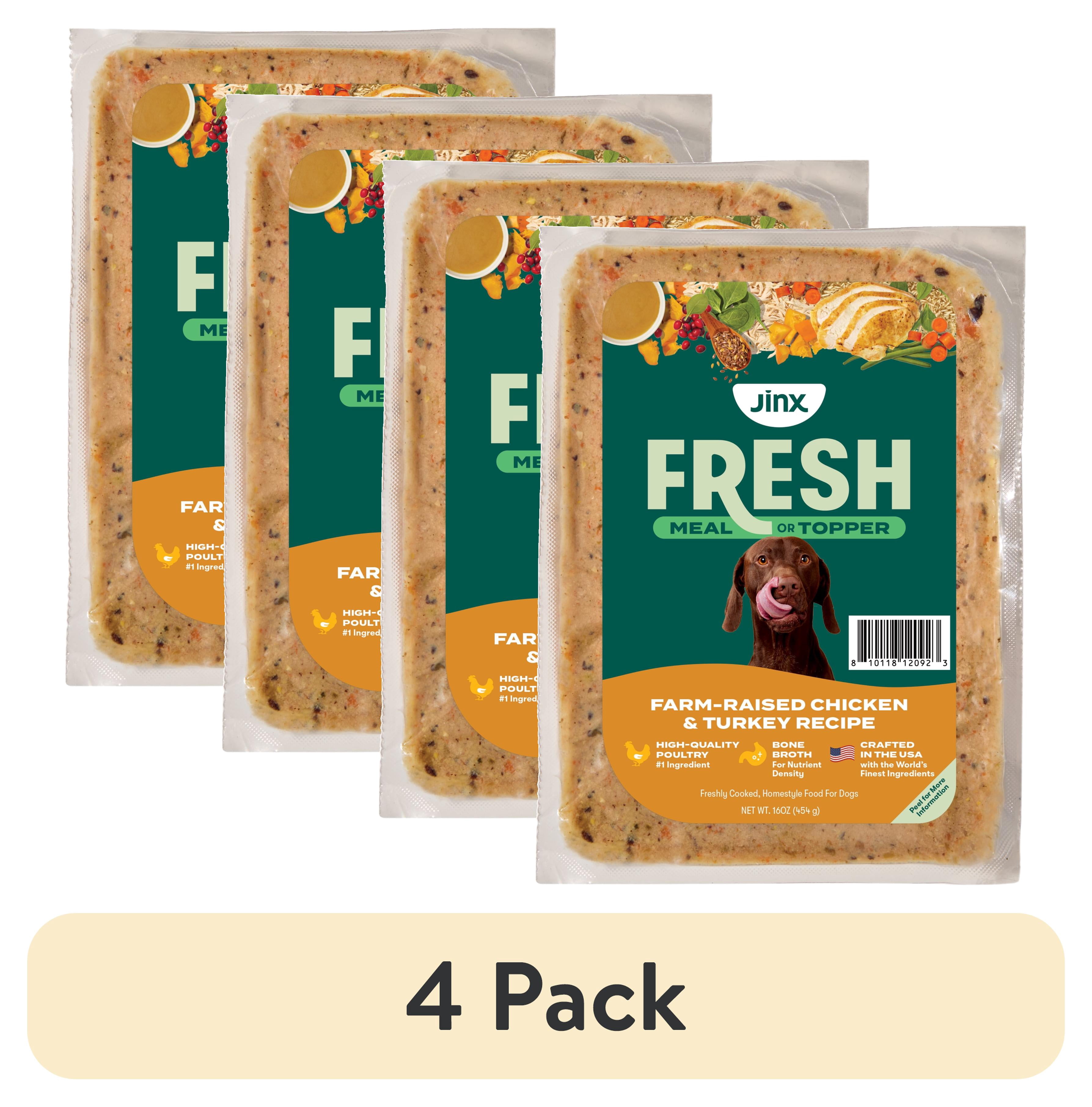 (4 pack) Jinx Fresh Farm-Raised Chicken & Turkey Dog Food Meal or Topper, 1 lb Pouch