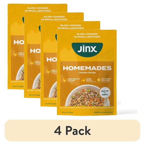 (4 pack) Jinx Homemades Chicken Recipe Wet Natural Dog Food, Whole Grain, 9 oz Pouch