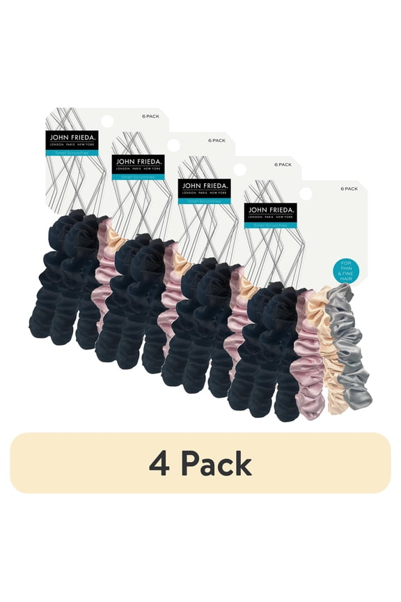 (4 pack) John Frieda Skinny Satin Scrunchies 6-Pack Neutral Colors Hair Ties