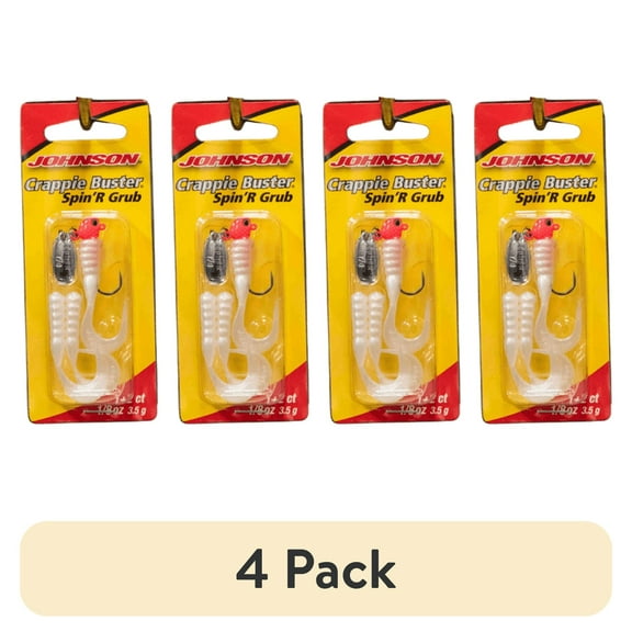 (4 pack) Johnson Crappie Buster Spin'R Grub Fishing Lure, Pink/Pearl, 2 in