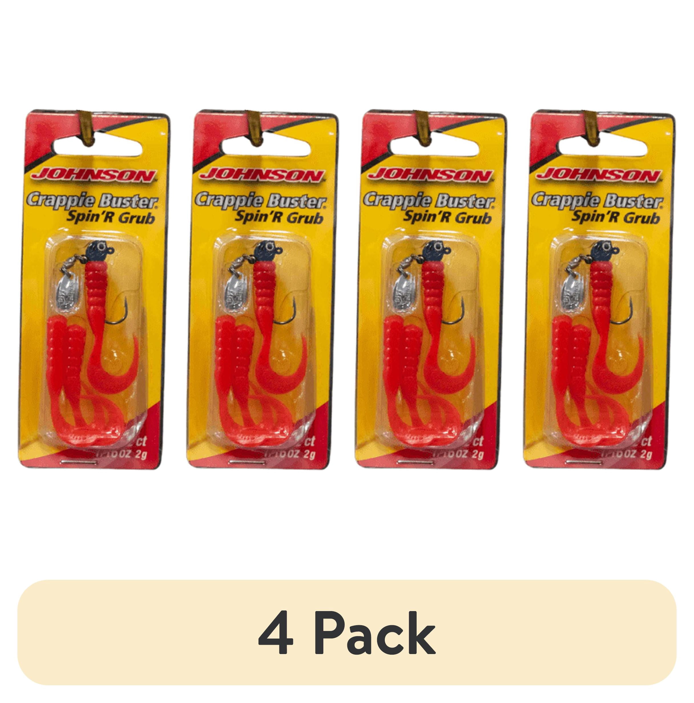 (4 pack) Johnson Crappie Buster Spin'R Grub Fishing Lure, Black/Fluorescent Orange, 2 in