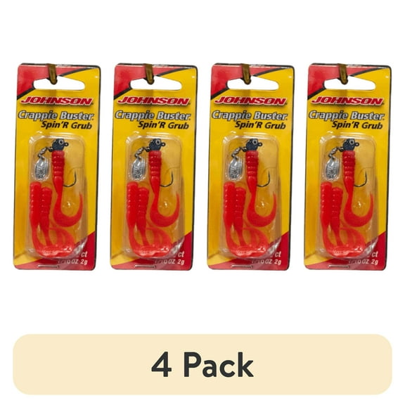 (4 pack) Johnson Crappie Buster Spin'R Grub Fishing Lure, Black/Fluorescent Orange, 2 in