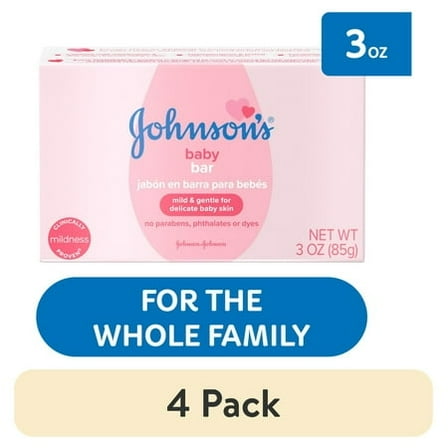 (4 pack) Johnson's Bar Soap Body Wash for Baby and Toddler, Gentle for Baby Bath and Skin Care, 3 oz