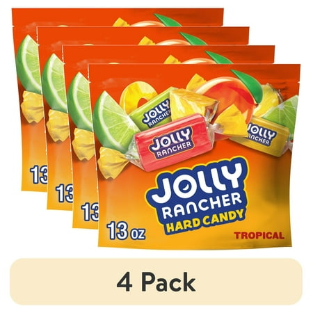 (4 pack) Jolly Rancher Assorted Tropical Fruit Flavored Hard Candy, Bag 13 oz