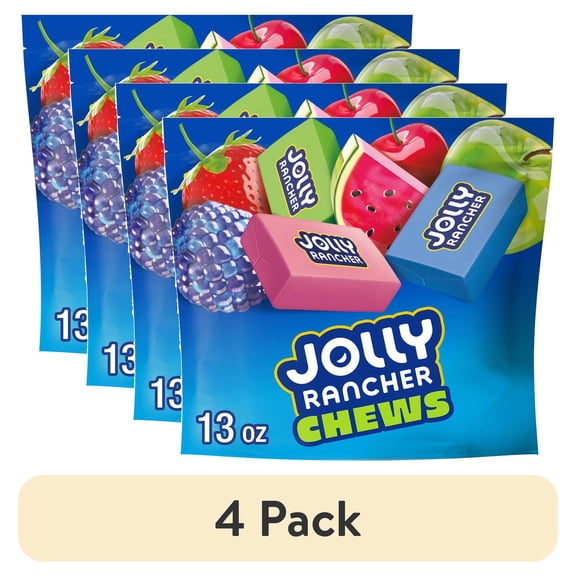 (4 pack) Jolly Rancher Chews Assorted Fruit Flavored Candy, Bag 13 oz