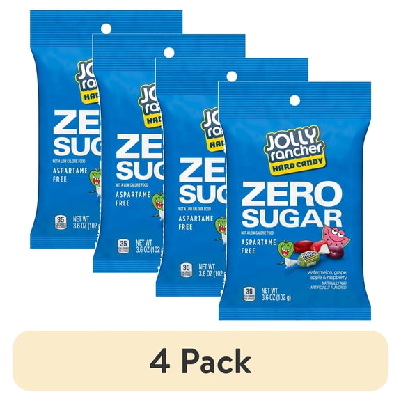 (4 pack) Jolly Rancher Zero Sugar Assorted Fruit Flavored Hard Candy, Bag 3.6 oz