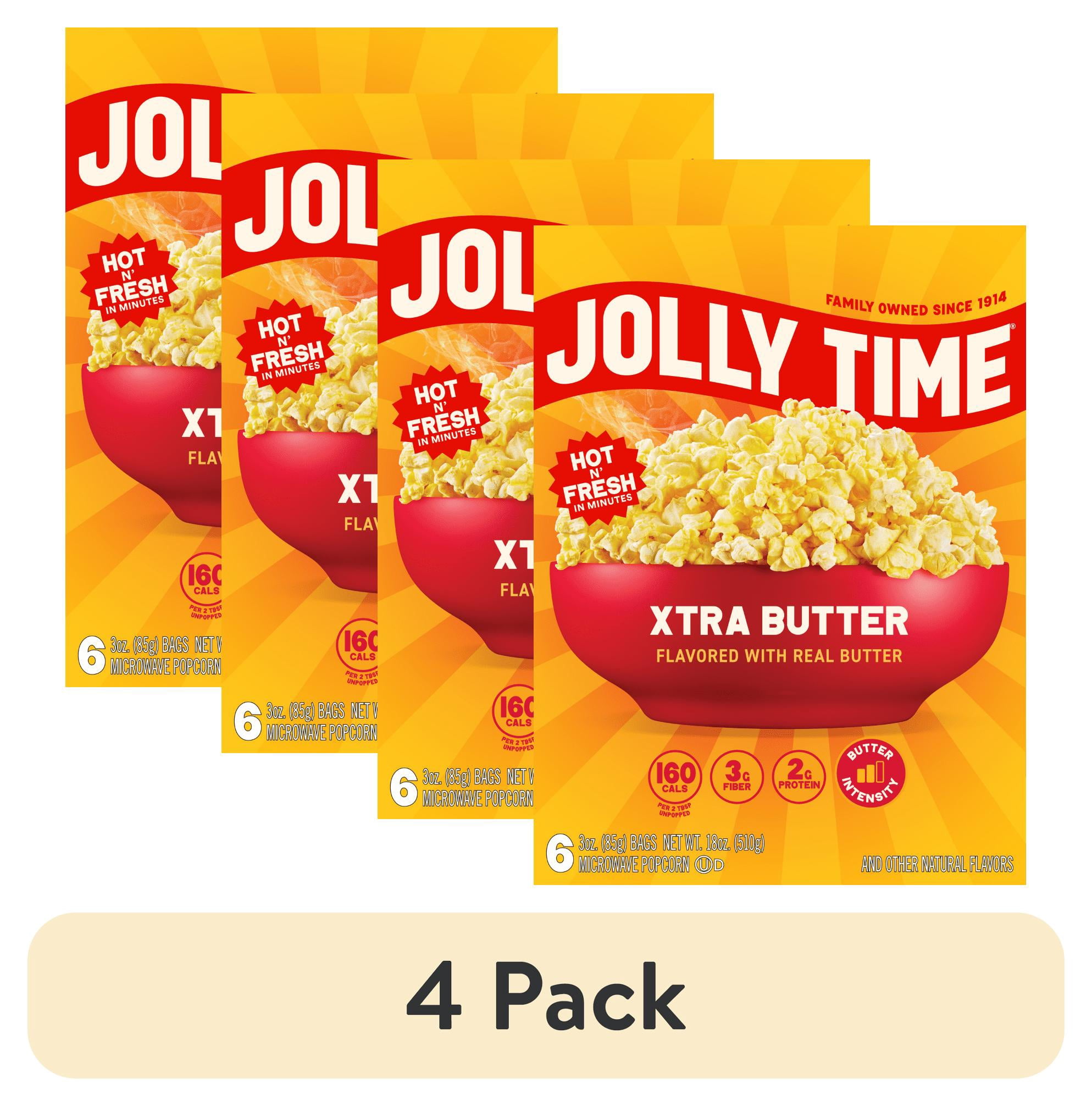 (4 pack) Jolly Time Xtra Butter Microwave Popcorn 3 oz, 6 Ct. Made with Real Butter Gluten-free.