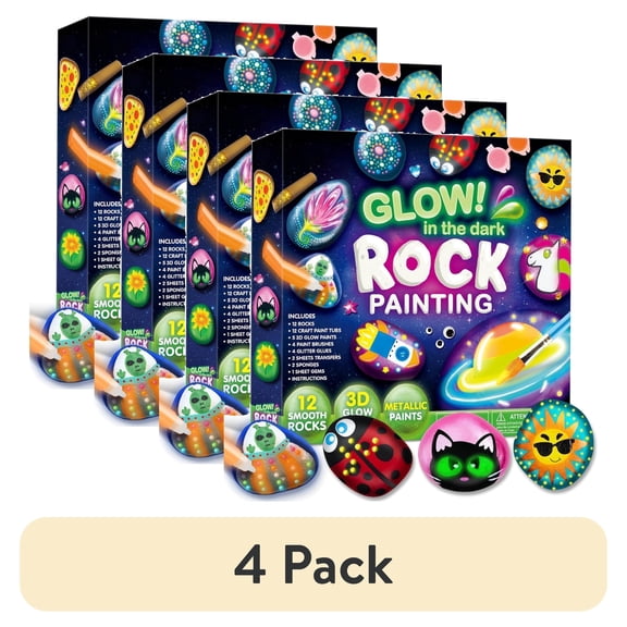 (4 pack) Joyfy Glow in the Dark Rock Painting Arts and Crafts Kit, Creative Fun for Kids Ages 6+