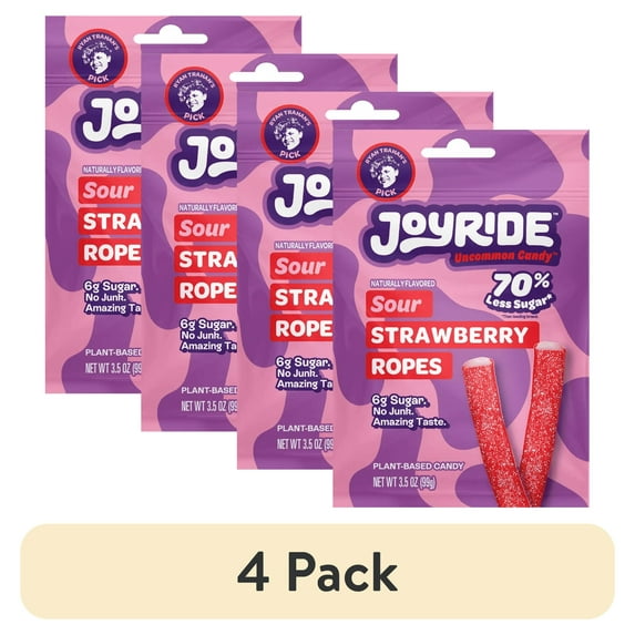 (4 pack) Joyride Uncommon Candy Sour Strawberry Ropes 3.5 oz