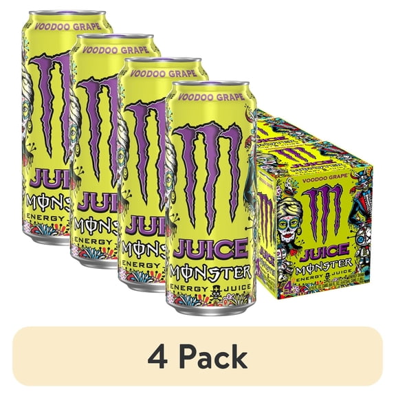 (4 pack) Juice Monster, Voodoo Grape, Juice + Energy Drink, 16 fl oz, 4 Pack