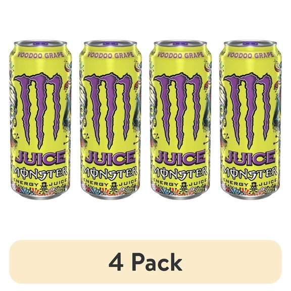 (4 pack) Juice Monster, Voodoo Grape, Juice + Energy Drink, 16 fl oz, Can