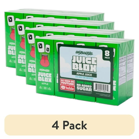 (4 pack) JuiceBlox Unspeakable Apple Juice, 6.75 fl oz, 8 Count Boxes, Light
