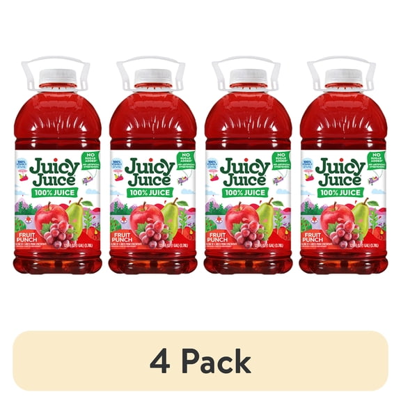 (4 pack) Juicy Juice 100% Juice, Fruit Punch, 128 fl oz Bottle