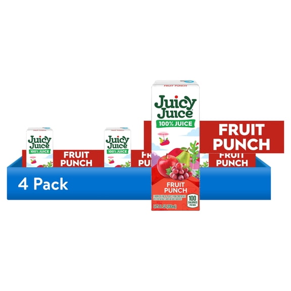 (4 pack) Juicy Juice 100% Juice, Fruit Punch, 8 Count, 6.75 fl oz Juice Boxes