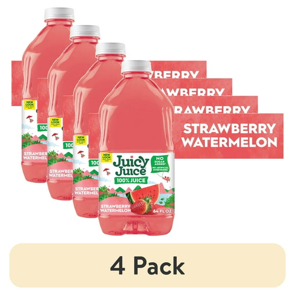 (4 pack) Juicy Juice 100% Juice, Strawberry Watermelon, 64 fl oz Bottle