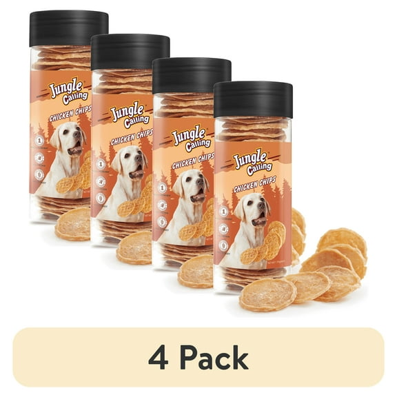 (4 pack) Jungle Calling Chicken Chips for Dogs, All Natural Chips Jerky Dog Treats, Single Ingredient Snacks