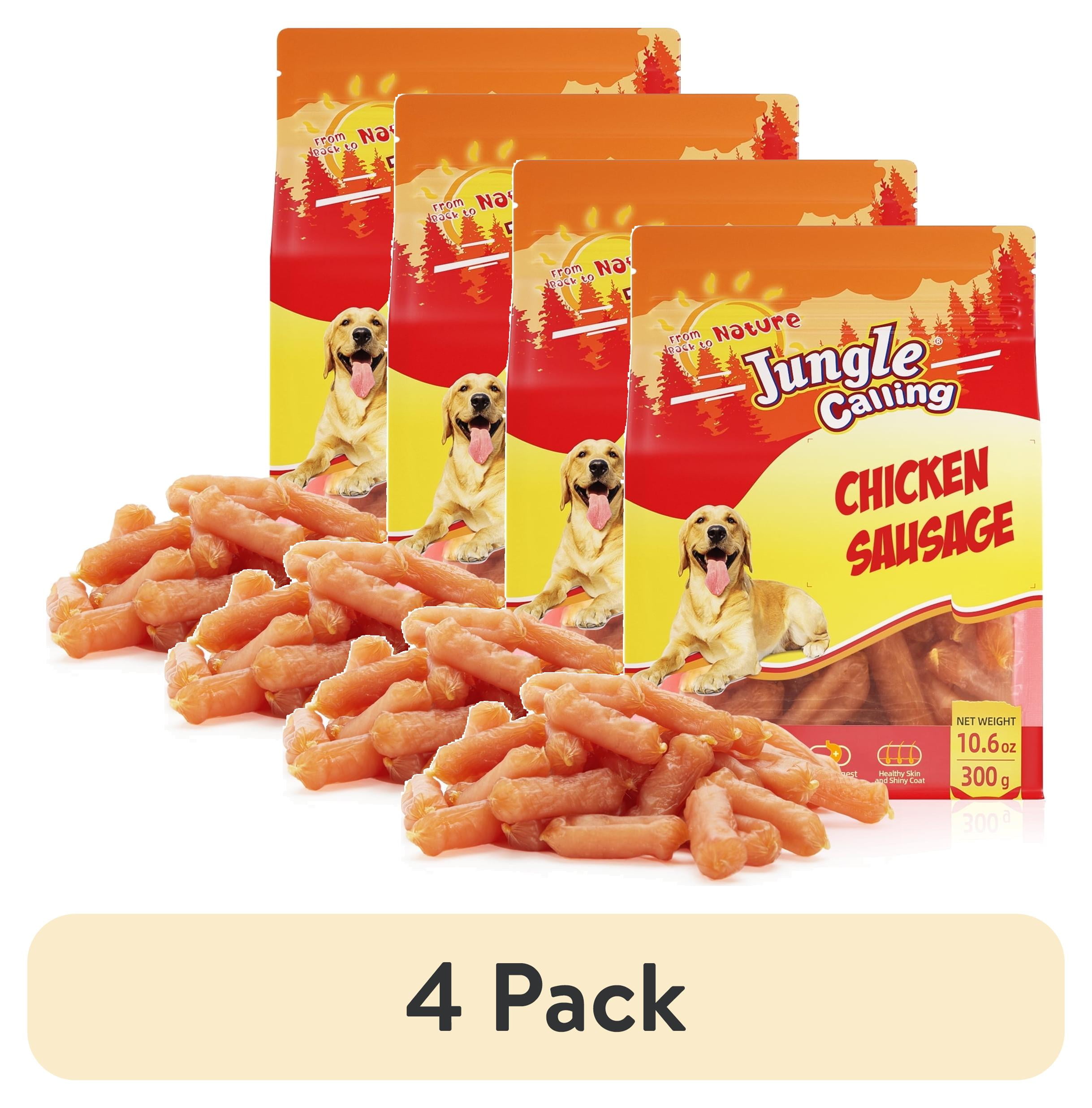 (4 pack) Jungle Calling Chicken Sausage Dog Treats Chicken Jerky Training Treats, Slow Roasted Snacks for Medium and Large Dogs Chewy Treats