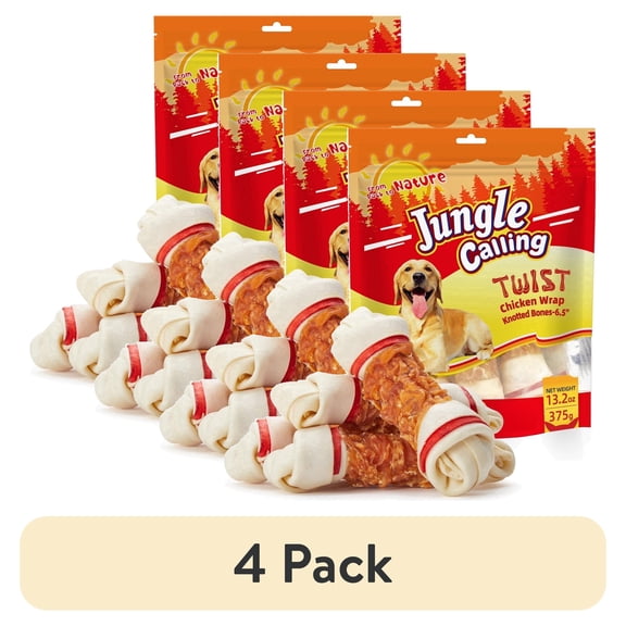 (4 pack) Jungle Calling Chicken Wrap Knotted Bones Dog Treats, 13.2-oz bag
