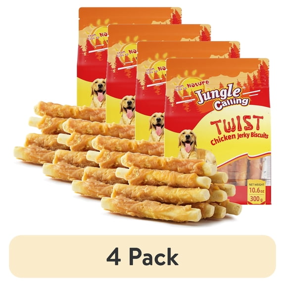 (4 pack) Jungle Calling Dog Treats,  Chicken Wrapped Biscuits Dog Treats for All Dogs, Rawhide Free Soft Chewy Treats,10.6oz