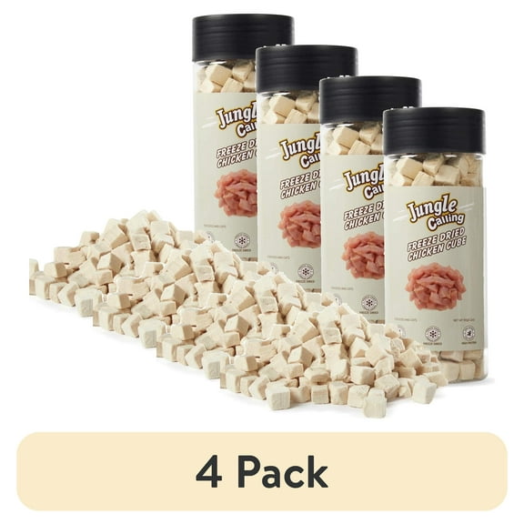 (4 pack) Jungle Calling Freeze Dried Cat and Dog Treats Grain Free, Raw Single Ingredient Chicken High Protein Snacks for Training