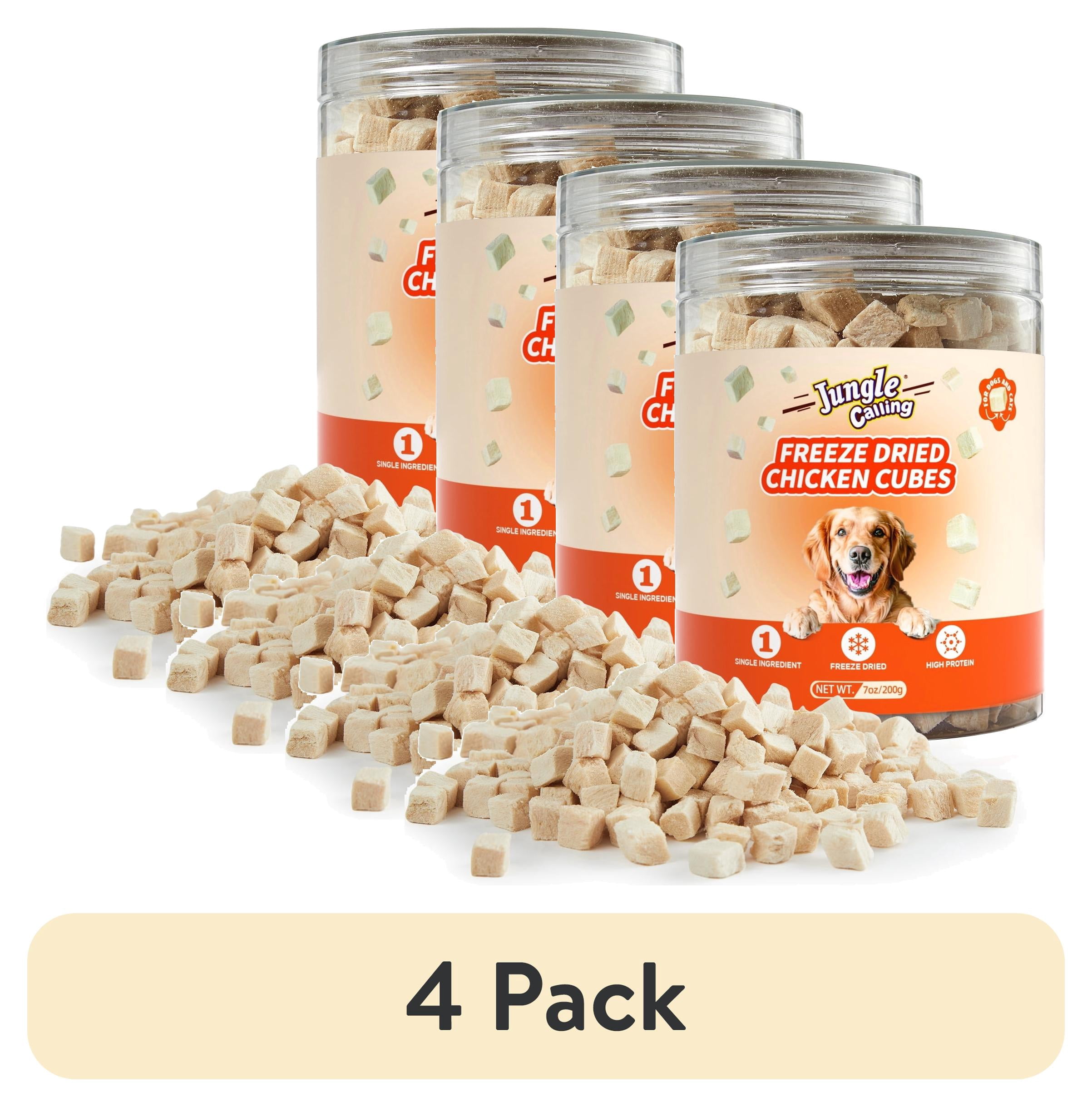 (4 pack) Jungle Calling Freeze Dried Cat and Dog Treats, Single Ingredient Chicken Cube Cat Treats, Dog Snacks for Training, 7oz