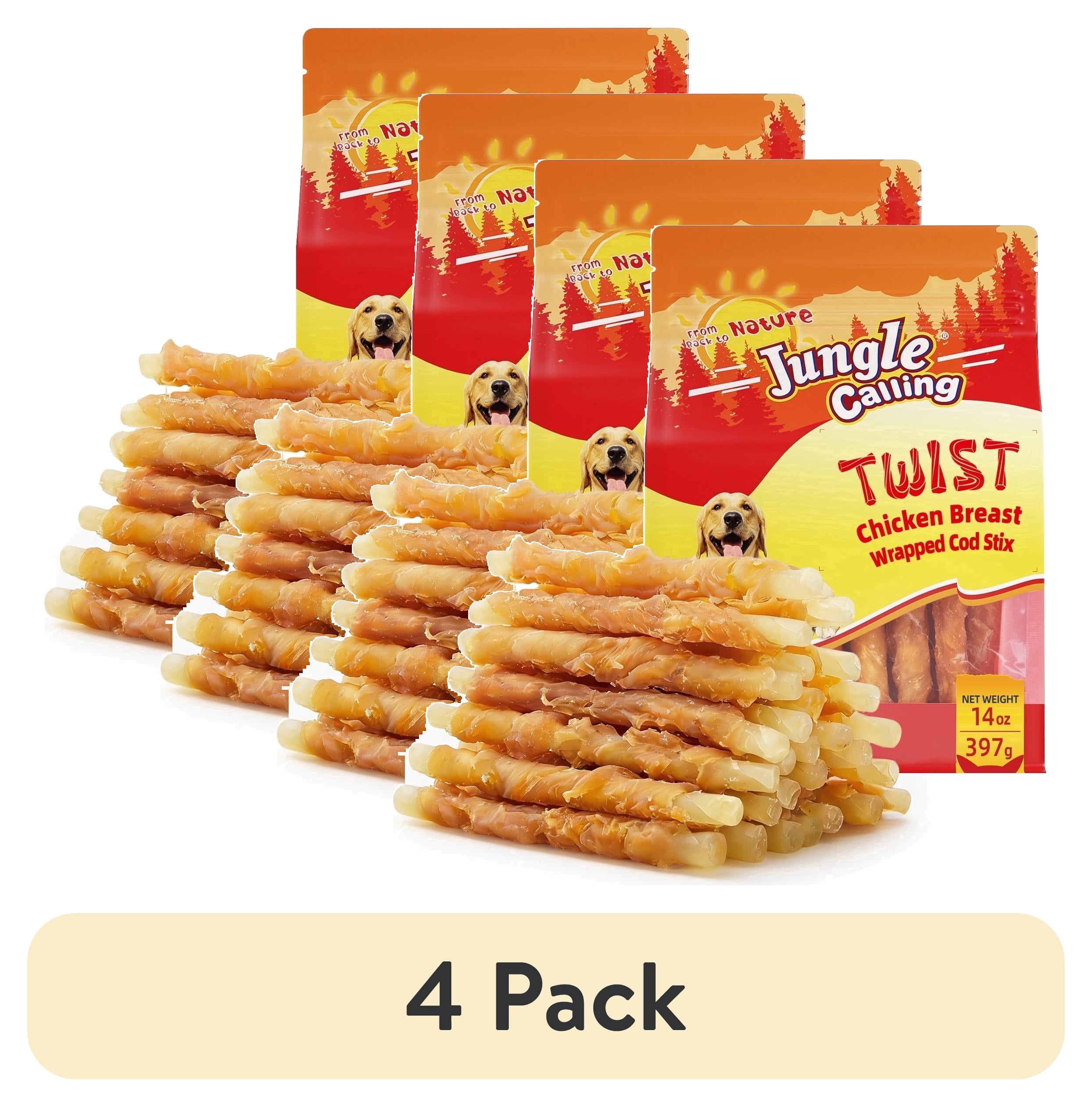 (4 pack) Jungle Calling Chicken Wrap Cod Sticks Rawhide-Free Dog Treats, 14-oz bag