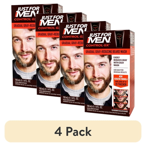 (4 pack) Just for Men Control GX Grey Reducing Beard Wash with Keratin, 4 Fl Oz (Packaging May Vary)