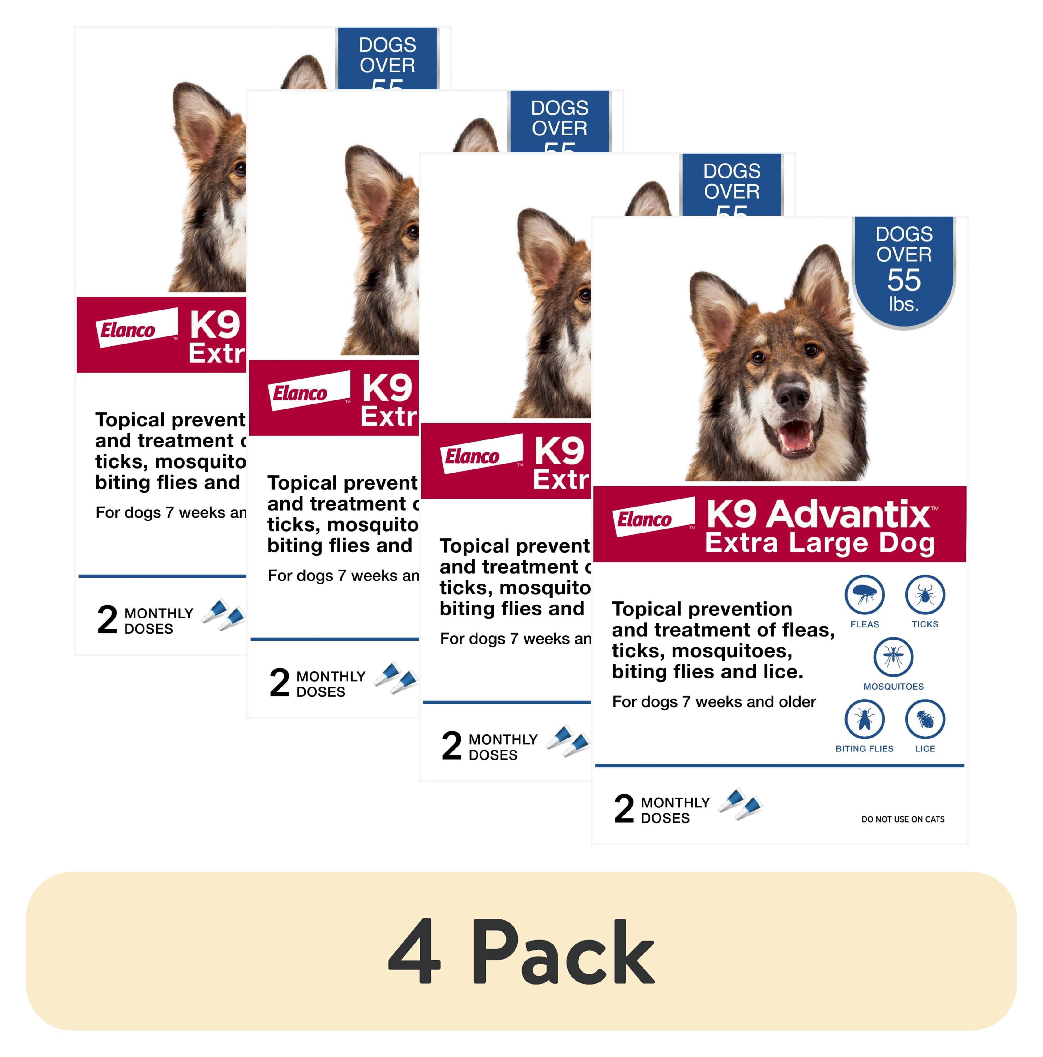 (4 pack) K9 Advantix Flea, Tick & Mosquito Prevention for Extra Large Dogs Over 55 lbs., 2-Monthly Treatments