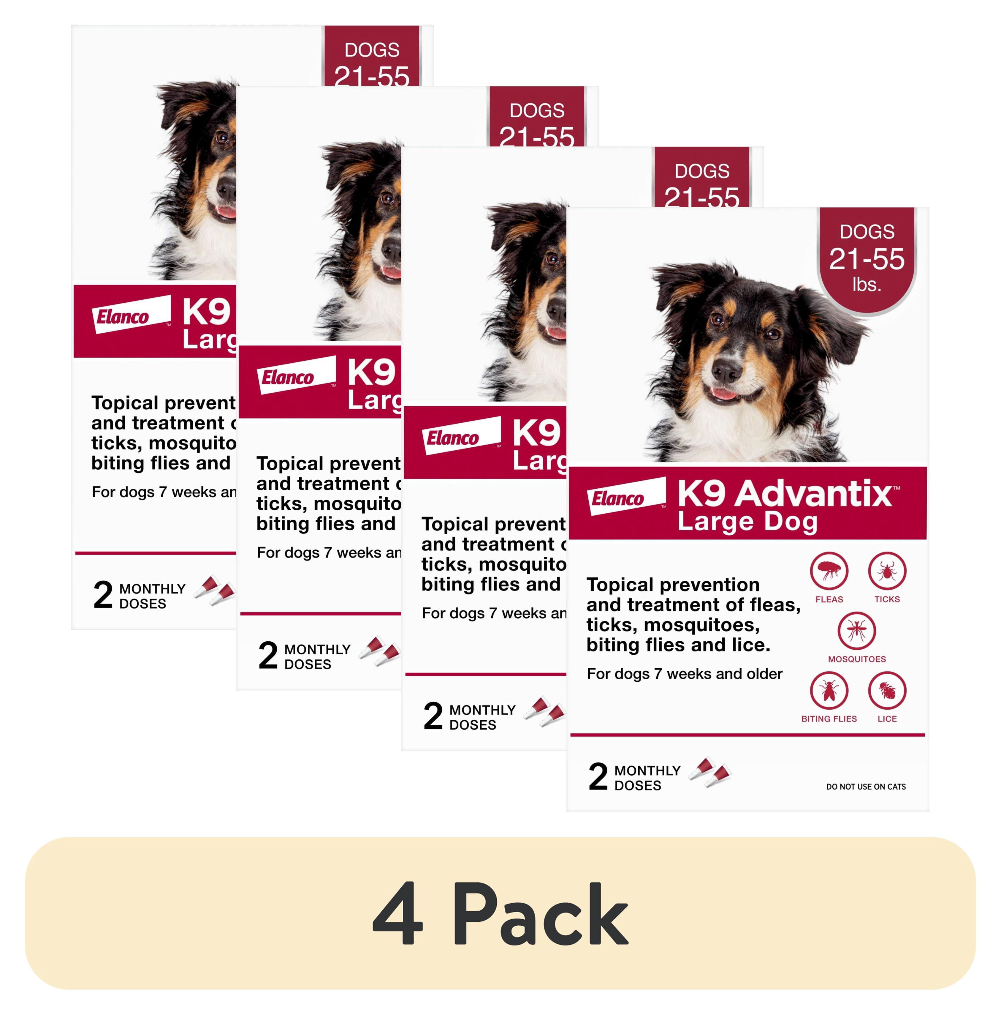 (4 pack) K9 Advantix Flea, Tick & Mosquito Prevention for Large Dogs 21-55 lbs., 2-Monthly Treatments