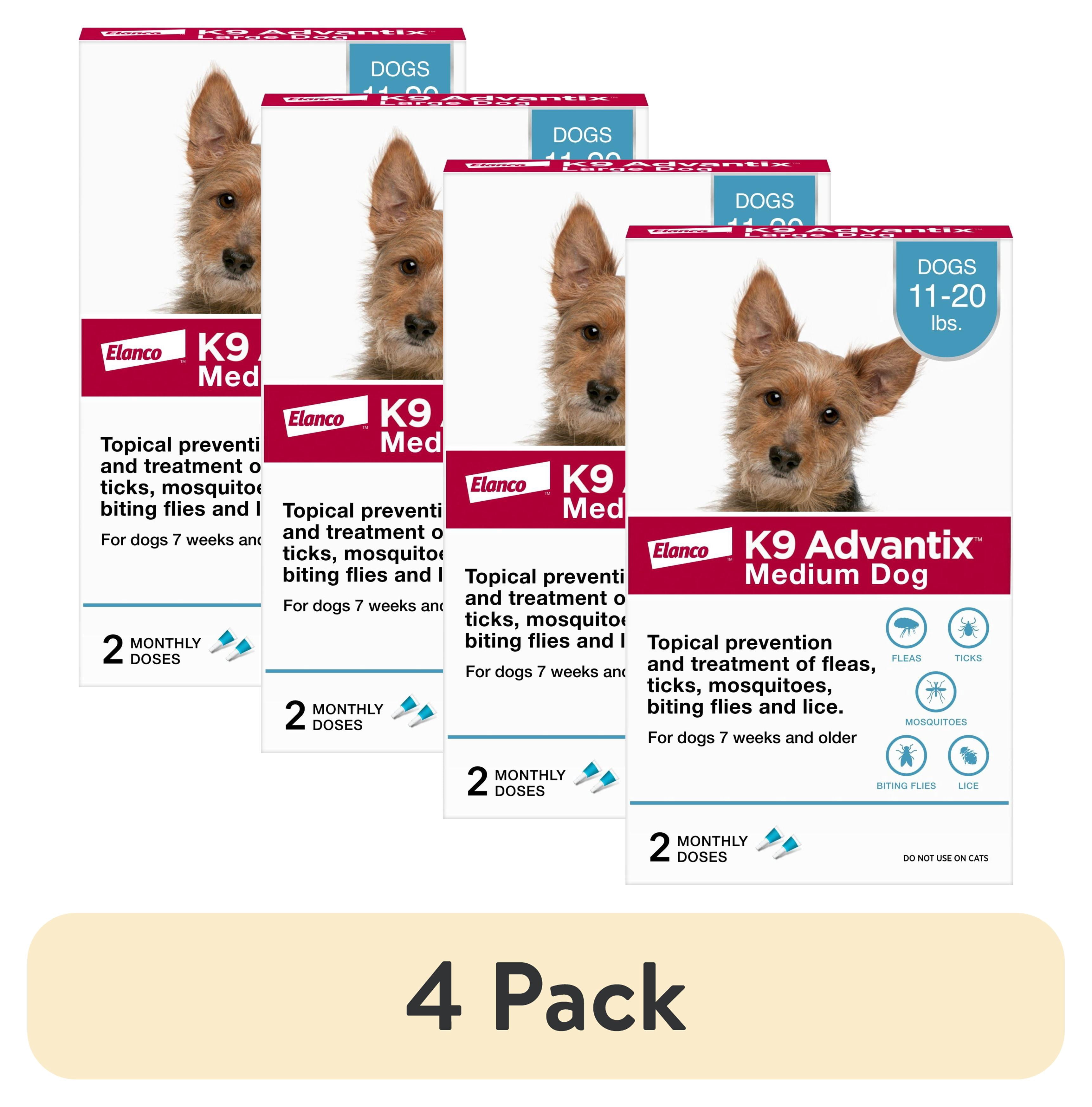 (4 pack) K9 Advantix Flea, Tick & Mosquito Prevention for Medium Dogs 11-20 lbs., 2-Monthly Treatments