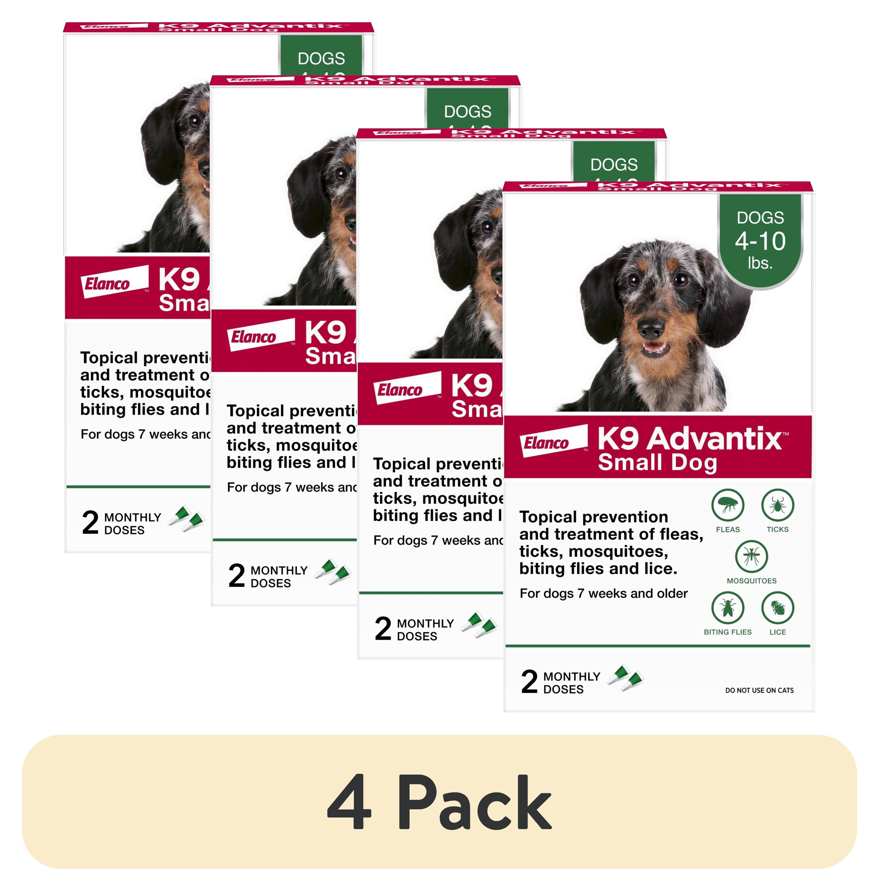 (4 pack) K9 Advantix Flea, Tick & Mosquito Prevention for Small Dogs 4-10 lbs., 2-Monthly Treatments