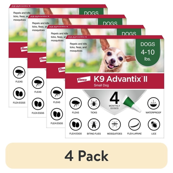 (4 pack) K9 Advantix II Monthly Flea & Tick Prevention for Small Dogs 4-10 lbs, 4-Monthly Treatment
