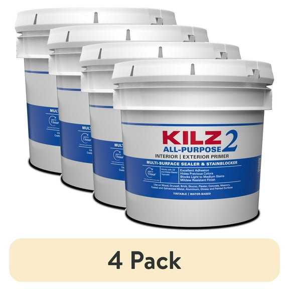 (4 pack) KILZ 2 All-Purpose Water-Based Primer, White, Interior/Exterior Multi-Surface Sealer, 3.5 Gallon