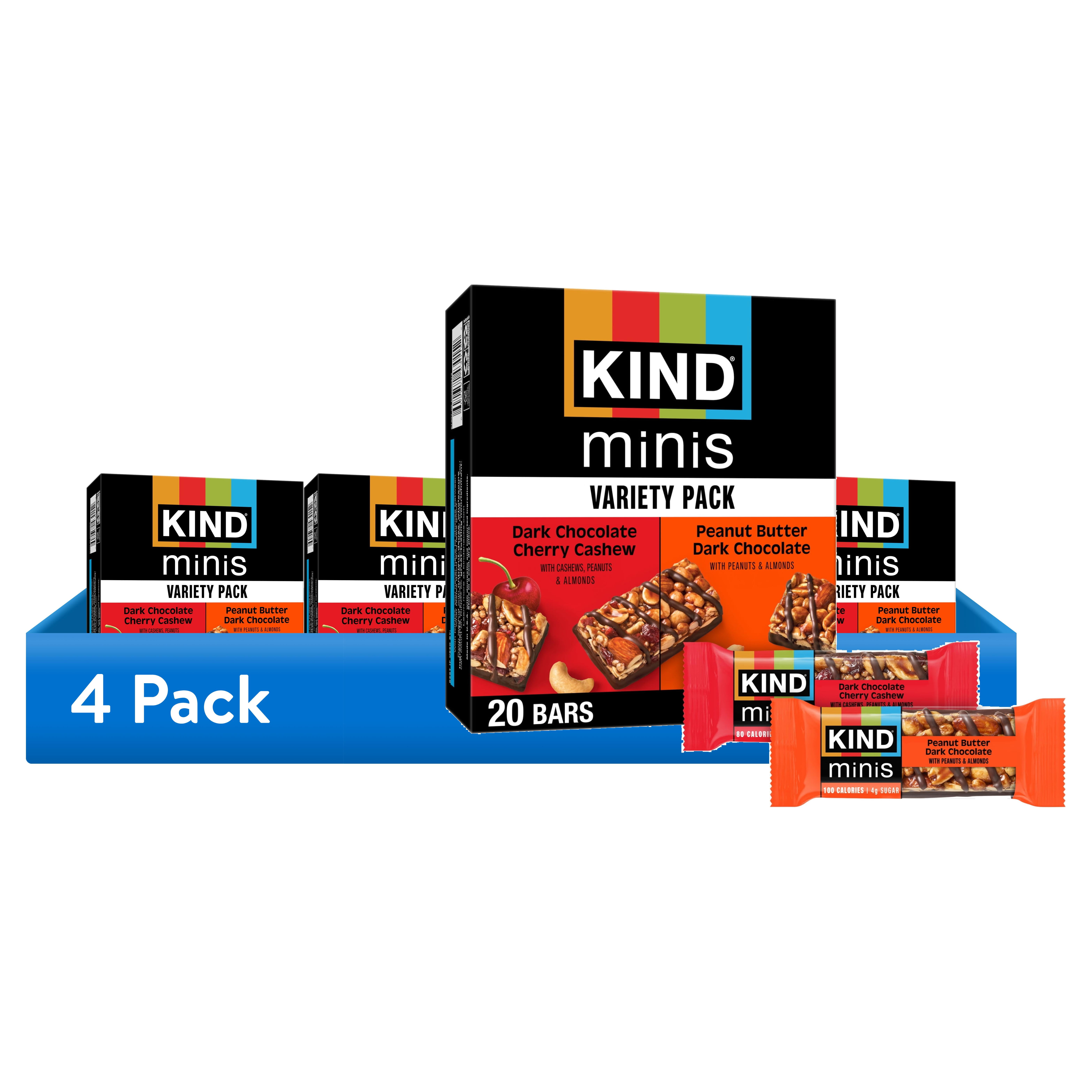 (4 pack) KIND Minis Snack Bars, Sweet Variety Pack, Gluten Free, Low Sodium, 0.7oz, 20 Count