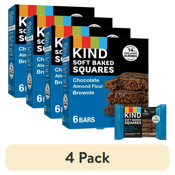 (4 pack) KIND Soft Baked Gluten Free Chocolate Almond Flour Brownie Squares, 1.4 oz, 6 Count Box