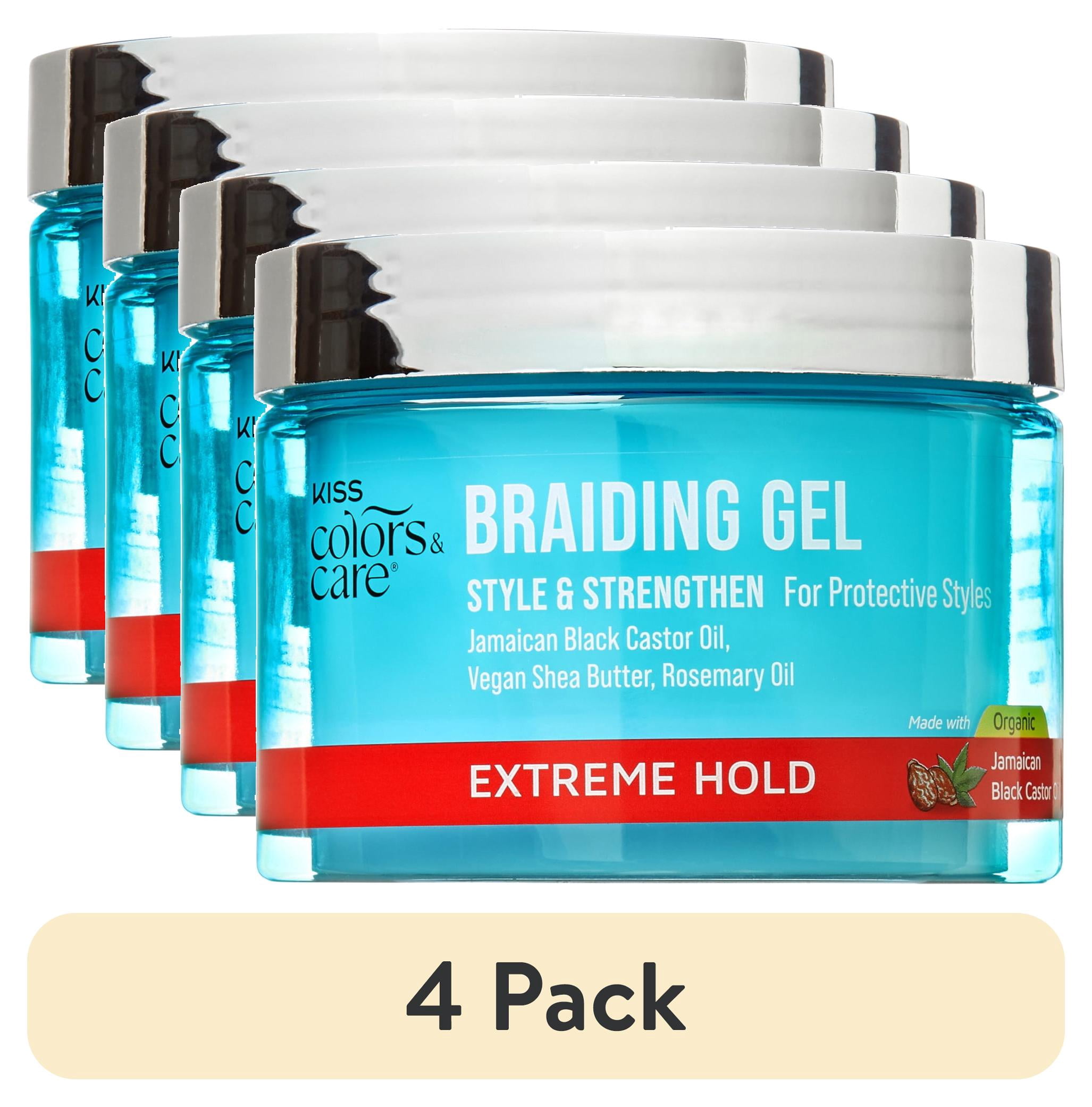 (4 pack) Kiss Colors & Care Braiding Gel, Extreme Hold, Nourishing & Organic, 6 oz.